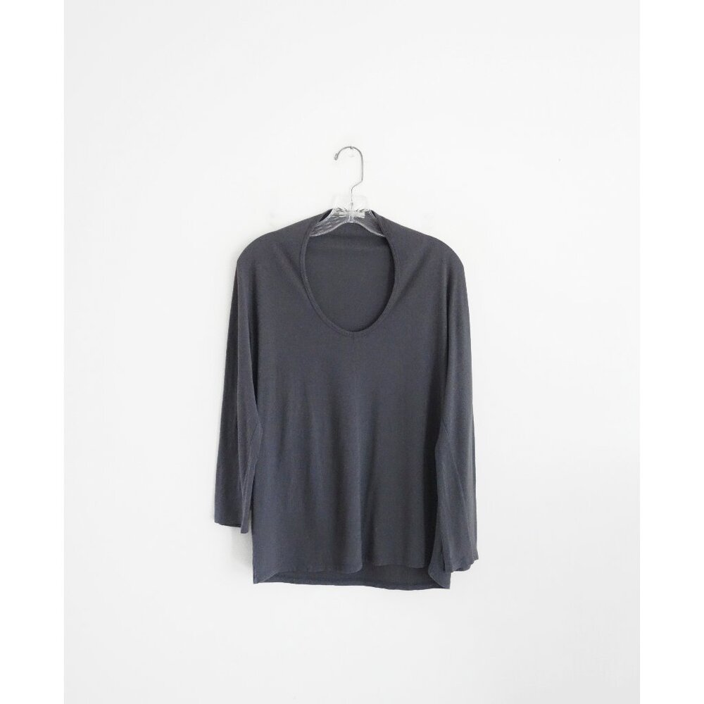 Hope Stockholm Cool Grey Cotton Modal Long Sleeve Draped Tee Shirt sz FR 38 US 6